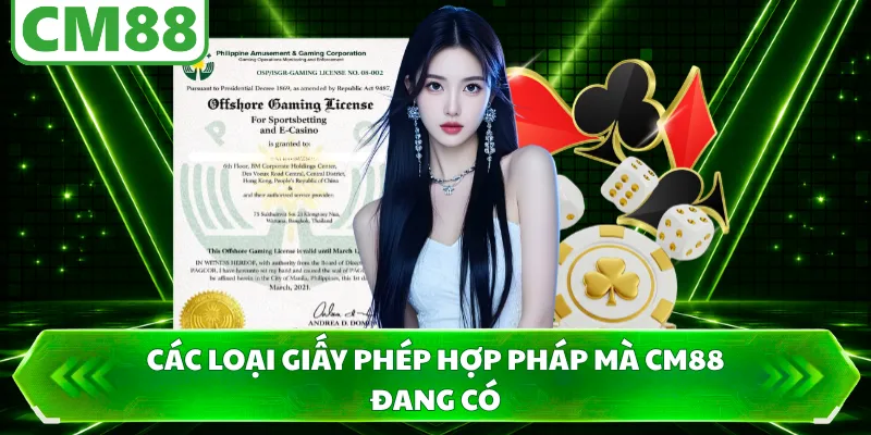 Các loại giấy phép hợp pháp mà CM88 đang có